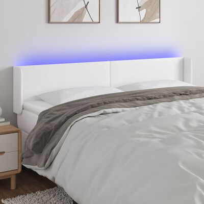 vidaXL Zagłówek do łóżka z LED, biały, 203x16x78/88 cm, sztuczna skóra