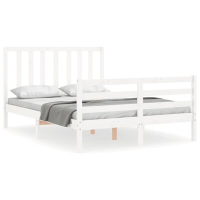 vidaXL Rama łóżka z wezgłowiem, biała, 140x200 cm, lite drewno