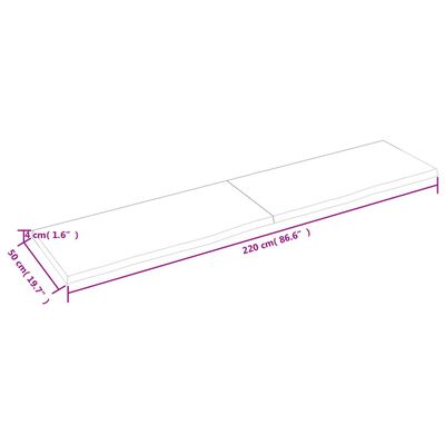 vidaXL Blat stołu, 220x50x(2-4) cm, surowe lite drewno dębowe