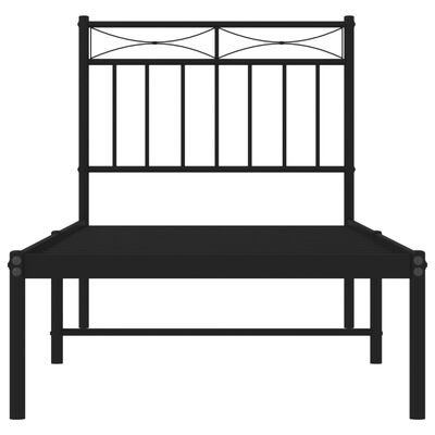 vidaXL Metalowa rama łóżka z wezgłowiem, czarna, 75x190 cm
