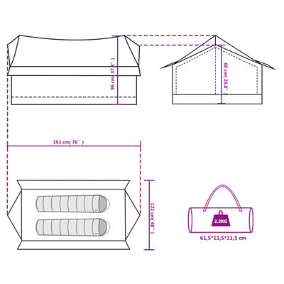 vidaXL Namiot turystyczny, 2-os., szaro-pomarańczowy, wodoszczelny