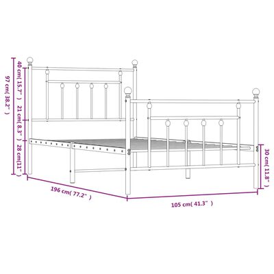 vidaXL Metalowa rama łóżka z wezgłowiem i zanóżkiem, biała, 100x190 cm