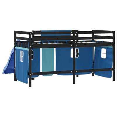 vidaXL Dziecięce łóżko na antresoli, niebieskie zasłonki, 80x200 cm