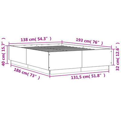 vidaXL Rama łóżka z LED, brązowy dąb, 135x190 cm