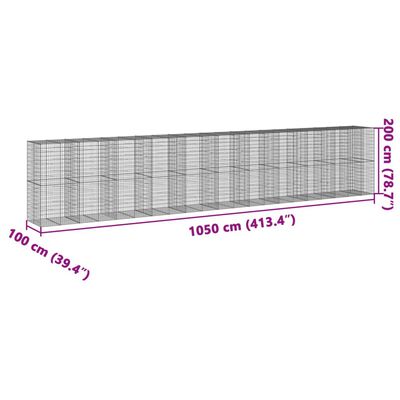 vidaXL Kosz gabionowy z pokrywą, 1050x100x200 cm, galwanizowane żelazo