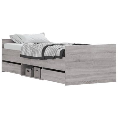 vidaXL Rama łóżka z wezgłowiem i zanóżkiem, szary dąb, 75x190 cm
