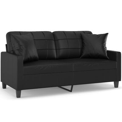 vidaXL 2-osobowa sofa z poduszkami, czarna, 140 cm, sztuczna skóra