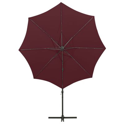 vidaXL Parasol wiszący z LED i słupkiem, bordowy, 300 cm