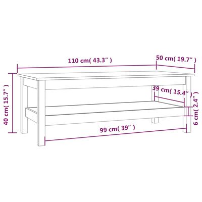 vidaXL Stolik kawowy, czarny, 110x50x40 cm, lite drewno sosnowe