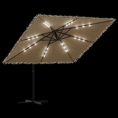 vidaXL Parasol ogrodowy z LED, stalowy słupek, brązowy, 246x246x230 cm