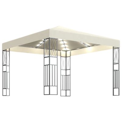 vidaXL Altana ze sznurem lampek LED, 3x3 m, kremowa tkanina