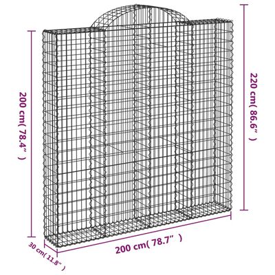 vidaXL Kosze gabionowe, 5 szt, 200x30x200/220 cm, galwanizowane żelazo