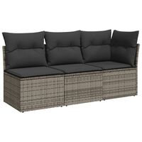 vidaXL 3-osobowa sofa ogrodowa z poduszkami, szara, polirattan