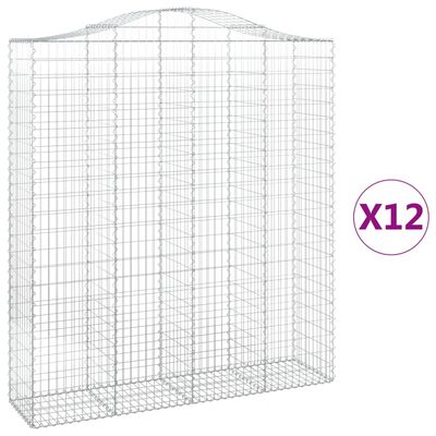 vidaXL Kosze gabionowe, 12 szt, 200x50x220/240cm, galwanizowane żelazo