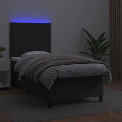 vidaXL Łóżko kontynentalne z materacem i LED czarna ekoskóra 90x190 cm