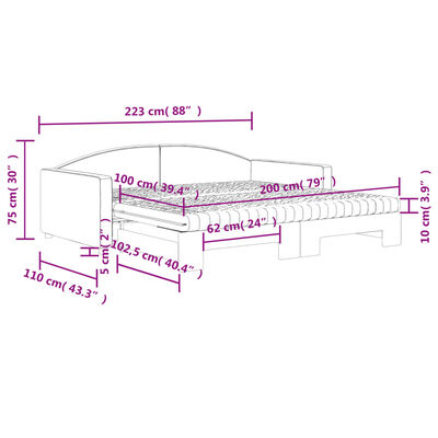 vidaXL Sofa rozsuwana z materacami, czarna, 100x200 cm, tkanina