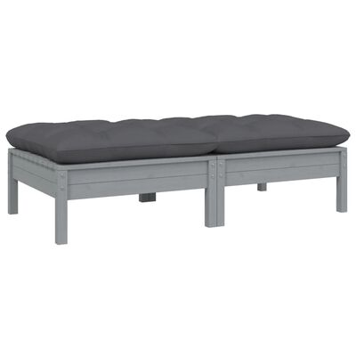 vidaXL 2-osobowa sofa ogrodowa z poduszkami, szara, drewno sosnowe