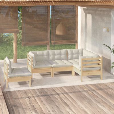 vidaXL 5-cz. zestaw wypoczynkowy do ogrodu, kremowe poduszki, sosnowy