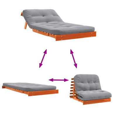 vidaXL Sofa rozkładana futon, z materacem, woskowy brąz, 100x206x11 cm