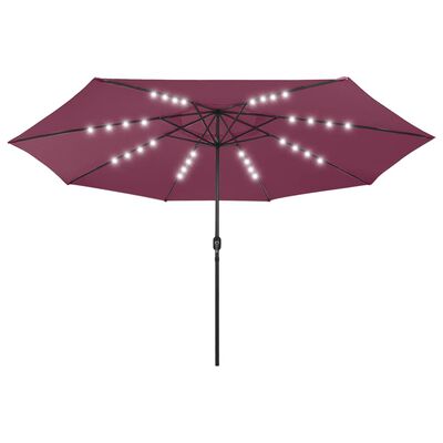 vidaXL Parasol ogrodowy z LED, 400 cm, bordowy