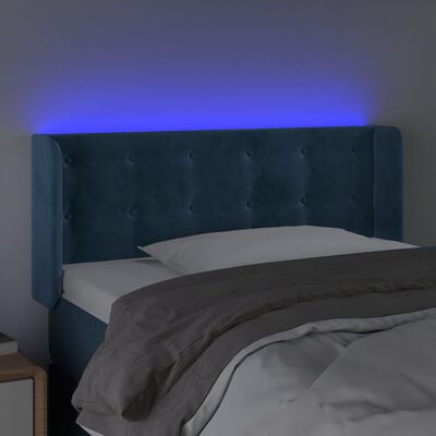 vidaXL Zagłówek do łóżka z LED ciemnoniebieski 103x16x78/88 cm aksamit