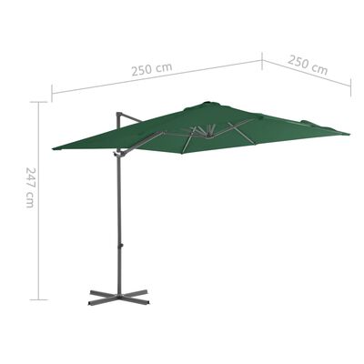 vidaXL Parasol wiszący ze stalowym słupkiem, 250x250 cm, zielony