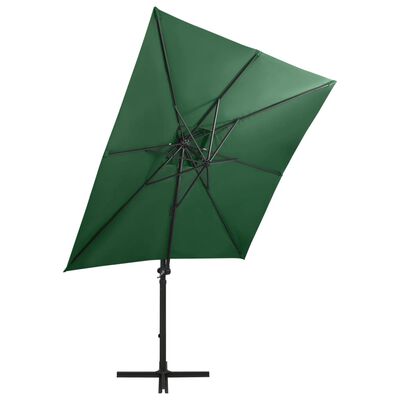 vidaXL Parasol wiszący z LED i słupkiem, zielony, 250 cm