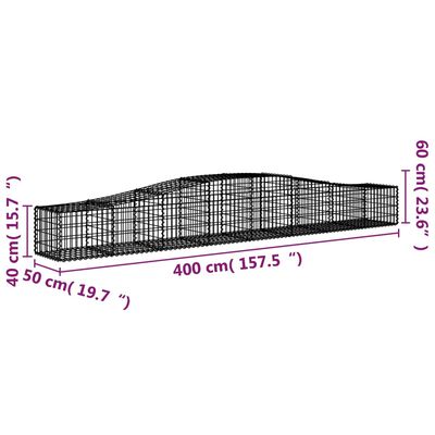 vidaXL Kosze gabionowe, 2 szt, 400x50x40/60 cm, galwanizowane żelazo