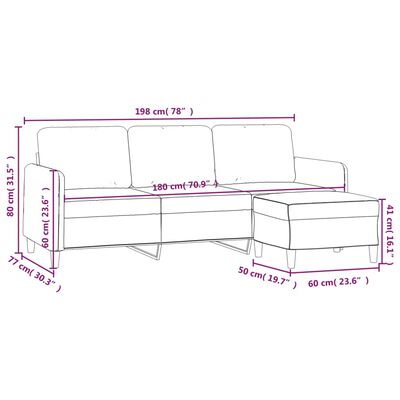 vidaXL 3-osobowa sofa z podnóżkiem, czarna, 180 cm, aksamit