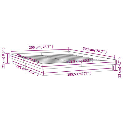 vidaXL Rama łóżka z LED, woskowy brąz, 200x200 cm, lite drewno sosnowe