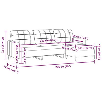 vidaXL 3-osobowa sofa z podnóżkiem, jasnoszary, 210 cm, tkaniną