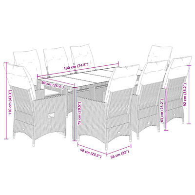 vidaXL 9-cz. zestaw mebli ogrodowych z poduszkami, beżowy, polirattan