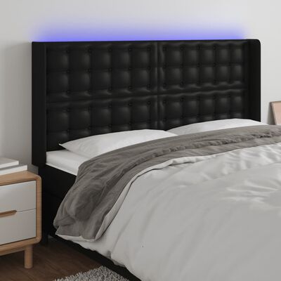 vidaXL Zagłówek do łóżka z LED, czarny 163x16x118/128cm sztuczna skóra