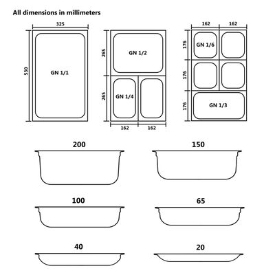 vidaXL Pojemniki gastronomiczne 2 szt. GN 1/2, 150 mm, stal nierdzewna