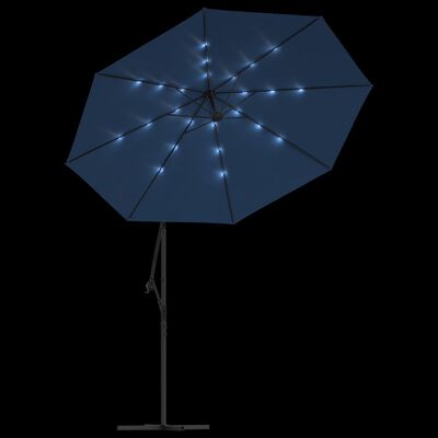 vidaXL Parasol wiszący z LED i stalowym słupkiem, 300 cm, niebieski