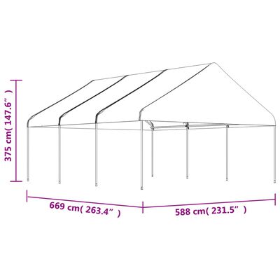 vidaXL Namiot ogrodowy z dachem, biały, 6,69x5,88x3,75 m, polietylen