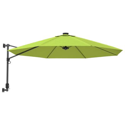 vidaXL Ścienny parasol ogrodowy z LED, zielony, 290 cm