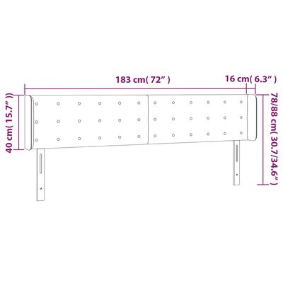 vidaXL Zagłówek do łóżka z LED, cappuccino, 183x16x78/88 cm, ekoskóra