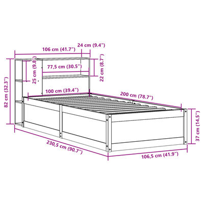 vidaXL Rama łóżka bez materaca, biała, 100x200 cm, lite drewno sosnowe