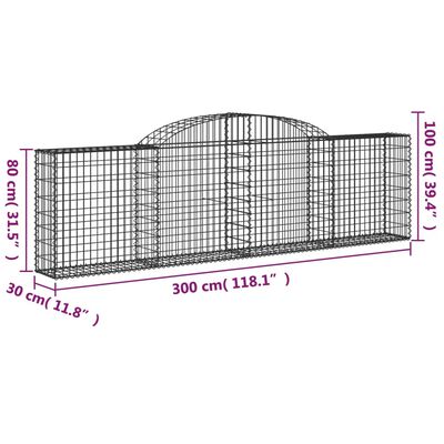 vidaXL Kosze gabionowe, 4 szt., 300x30x80/100 cm, galwanizowane żelazo