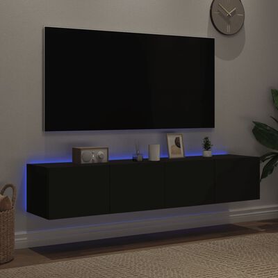 vidaXL Ścienne szafki TV z LED, 2 szt., czarne, 80x35x31 cm