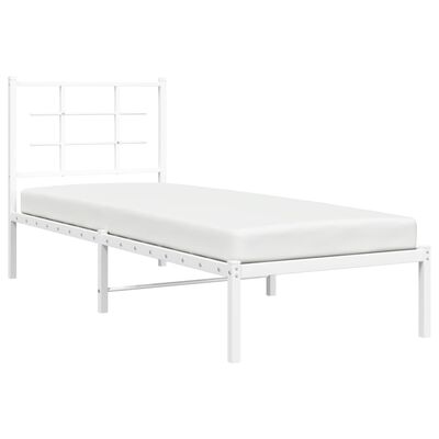 vidaXL Metalowa rama łóżka z wezgłowiem, biała, 75x190 cm