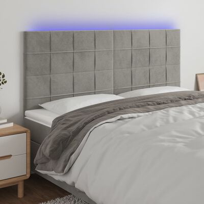 vidaXL Zagłówek do łóżka z LED, jasnoszary, 180x5x118/128 cm, aksamit