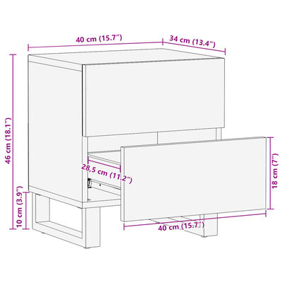 vidaXL Szafki nocne, 2 szt., 40x34x46 cm, lite surowe drewno mango