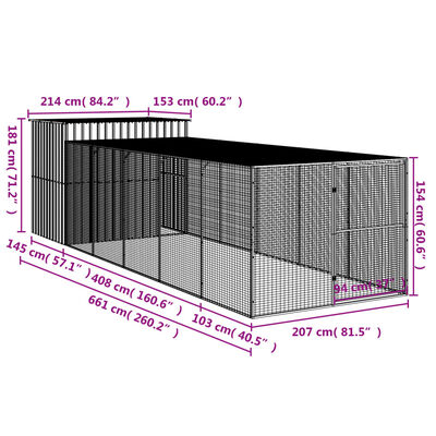 vidaXL Buda dla psa, z wybiegiem, jasnoszara, 214x661x181 cm, stal