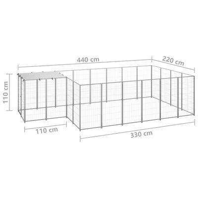 vidaXL Kojec dla psa, srebrny, 8,47 m², stalowy