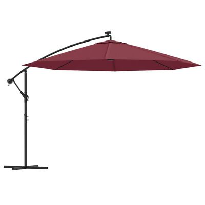 vidaXL Parasol ogrodowy z LED, wiszący, bordowy, 350 cm