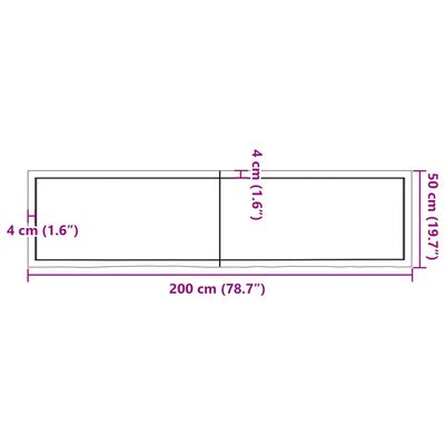 vidaXL Blat do łazienki, ciemnobrązowy, 200x50x(2-6) cm, lite drewno