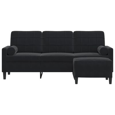 vidaXL 3-osobowa sofa z podnóżkiem, czarna, 180 cm, aksamit