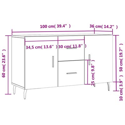 vidaXL Komoda, szarość betonu, 100x36x60 cm, materiał drewnopochodny